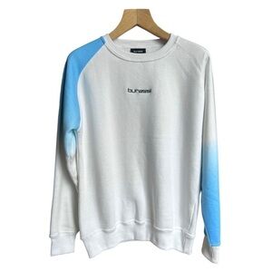 Burassi Adult Dip Dye White Sky Blue Crewneck Fleece Sweatshirt, Size Medium